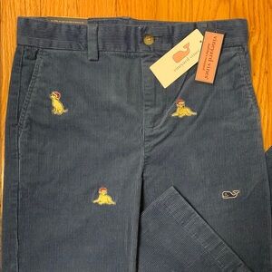 Vineyard Vines Blue Corduroy Christmas Pants with Dog Embroidery